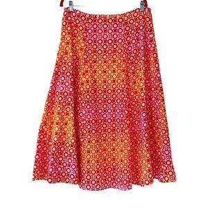 Lark Lane orange, white, & silver geometric print cotton panel twirl skirt 14